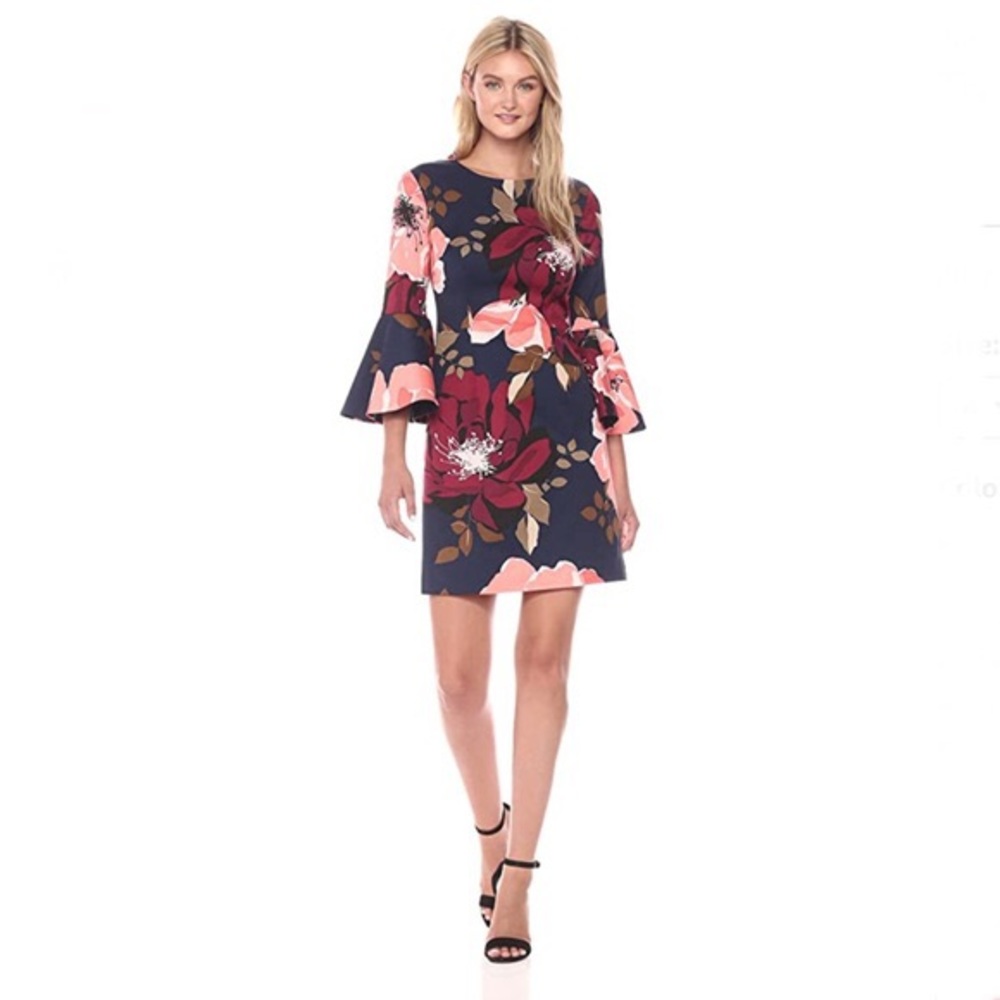 eliza j pink floral bell sleeve dress NWT